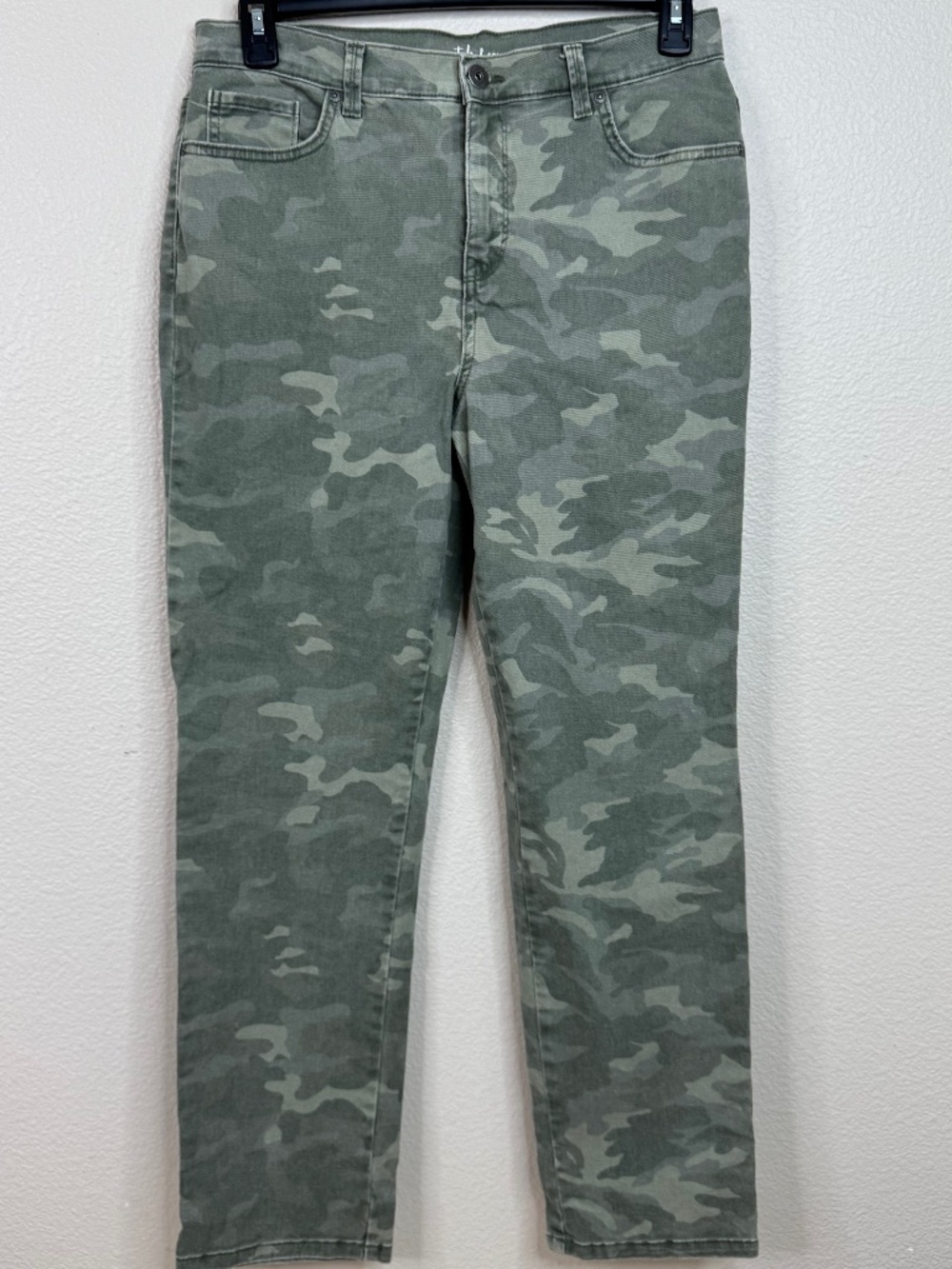 Style & Co Camo Jeans Womens 12 Straight Leg Green Stretch Camouflage Denim